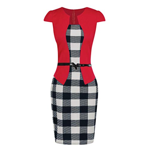 image for Birdfly Office Women's Plaid Patchwork Pencil Skirts Formal Working Dr