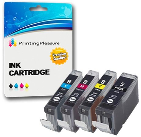 Printing Pleasure SET of 4 Compatible Printer Ink Cartridges for Pixma iP3300, iP3500, iX3300, iX3500, iX4000, iX5000, MP510, MP520, MP520X, MX700 | PGI-5BK, CLI-8C, CLI-8M, CLI-8Y
