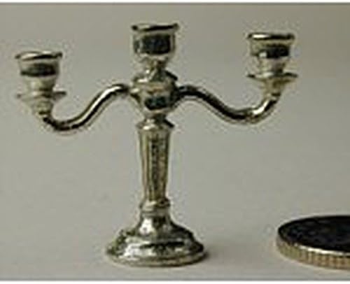 Warwick Miniatures Dollhouse Miniature Polished Pewter 3 Light Candelabra