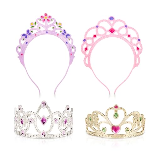Melissa & Doug Dress-Up Tiaras Play Set for Kids (4-Piece) – Pretend Princess Crowns for Costume Role Play – Preschool Jewelry Toys for Girls Ages 3+