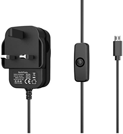 NorthPada Raspberry Pi 3 Model B B+ / ASUS Tinker Board Power Supply AC Charger Adapter 5V 3A Micro USB 5 Feet with Power On / Off Switch