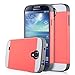 ULAK Galaxy S4 Case, S4 Case - Hybrid Slim Hard Back Case Cover Rubber Bumper 2in1 Rigid Plastic Shell + TPU Daul Layer w/Card Storage for Samsung Galaxy S4 I9500 (Coral Pink/Grey)