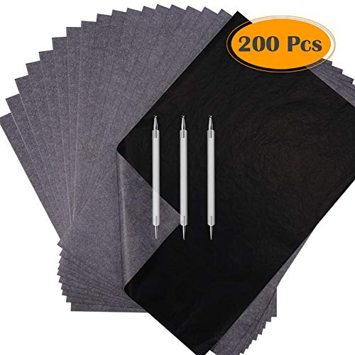Selizo 200 Sheets Tracing Paper and Carbon Paper Black Graphite Transfer Paper with Tracing Stylus for Wood Burning Transfer, Wood Carving and Tracing