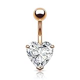 Heart Shaped Rose Gold 14kt Plated CZ Belly Button Ring 316L 14g Navel Ring (11mm (0.43