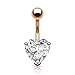 Heart Shaped Rose Gold 14kt Plated CZ Belly Button Ring 316L 14g Navel Ring (11mm (0.43