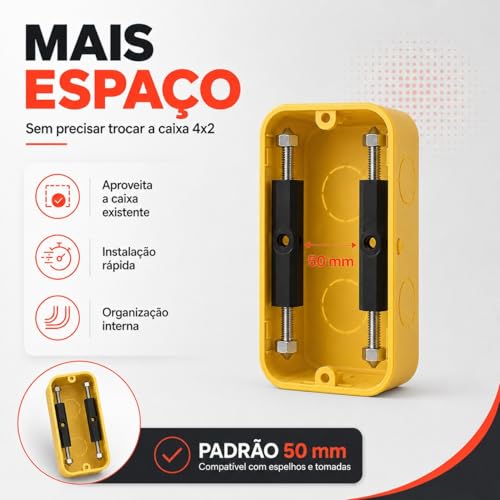 Reparo Salva Caixinha Tomada 4x2, Kit com 10 Peças, Suporte Metálico, Instalação Rápida, Compatível com Padrão 50mm, Inclui Parafusos e Chave