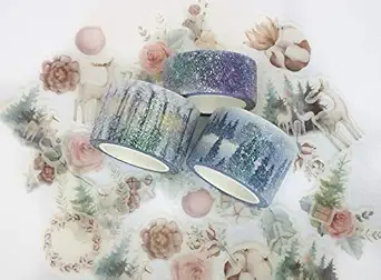 Scandanavian Forest washi Tape & die Cut Stickers Set. INCL Extra Long Tape!for scrapbooks, DIY Invitations, Crafts and Decorating