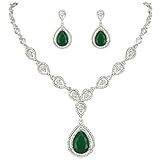 EVER FAITH Austrian Crystal Zircon Wedding Teardrop Necklace Earrings Set Emerald Color Silver-Tone
