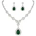 EVER FAITH Austrian Crystal Zircon Wedding Teardrop Necklace Earrings Set Emerald Color Silver-Tone
