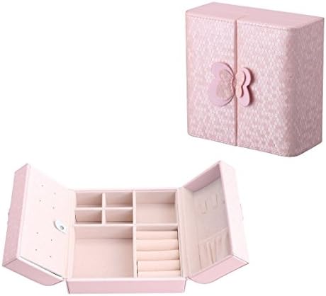 Soldcool Jewelry Box Organizer Butterfly Travel Jewelry Case Holder PU Leather Cosmetic Makeup Collection (Pink)