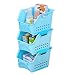Honla Set of 3 Scoop Stackable Plastic Storage Baskets/Stacking Bins Organizer with Handles,Blue
