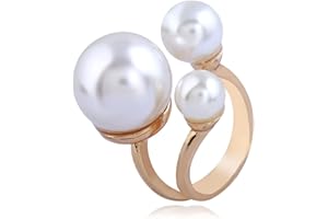 HEBELEE 3 Pearls Promise Ring for Women Girls Statement Expandable Adjustable Big Imitation Pearl Ball Open Band Wrap Rings Comfort Fit Engagement Wedding Jewelry Size 7-9