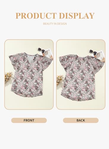 EYTINO WOMEN PLUS SIZE SUMMER TOPS FLORAL PRINTED V NECK CASUAL LOOSE SHORT SLEEVE BLOUSES SHIRTS,2X GRAY