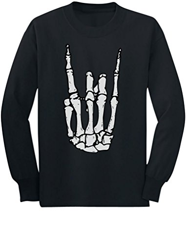 Rock n Roll Skeleton Hand Cool Halloween Youth Kids Long Sleeve T-Shirt X-Large Black