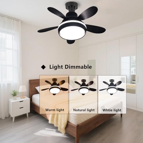 SPARKSOR Plug in Ceiling Fan Light with Remote Control Small Bayonet Screw in Bedroom Ceiling Fan, Energy Efficient Quiet, 55cm, Black