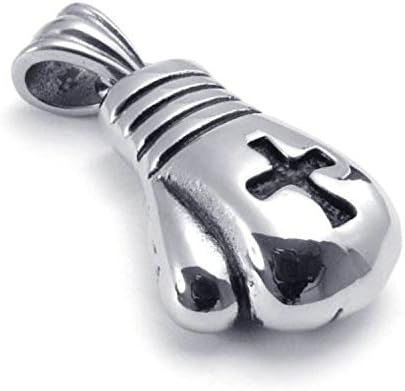 jonline24hStainless Steel Cross Boxing Gloves Mens Pendant Necklace, Silver, 18-26 Inch Chain