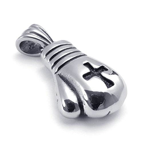 jonline24hStainless Steel Cross Boxing Gloves Mens Pendant Necklace, Silver, 18-26 Inch Chain