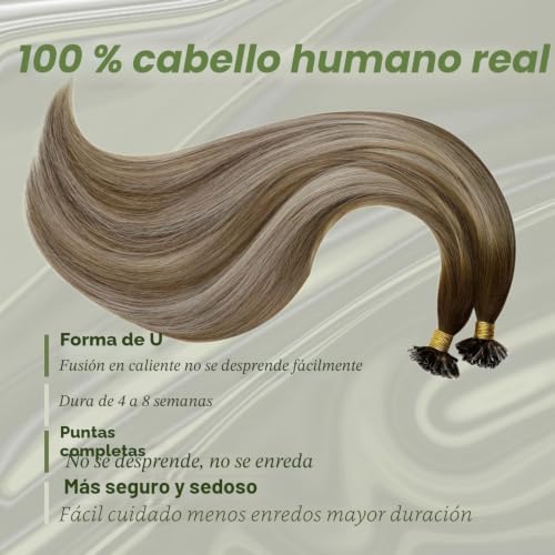RUNATURE Hair Extensions Keratin Natural Hair Balayage Brown Blonde 40 cm 50 Stands 50 g #3/8/22