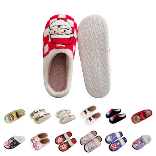 Christmas Slippers Women Men, Winter Warm Plush House Slipper, Fluffy Memory Foam Slippers for Ladies, Cloud Cozy Santa Claus Indoor Outdoor House