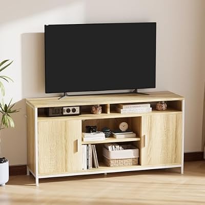 Mueble de TV, Mesa de TV para Salón, con Estantes Ajustables, para Televisores de hasta 65 Pulgadas, Estilo Moderno, 140 x 40 x 71 cm, Roble Claro