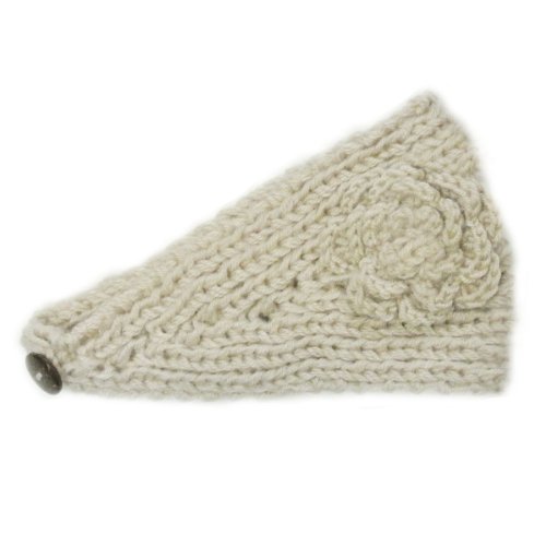Wrapables Hand Knit Winter Warmth Floral Headband, Khaki