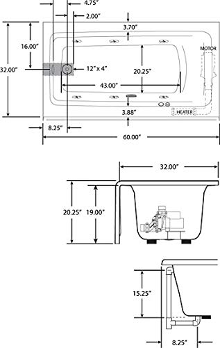 Jacuzzi J1S6032WRL1XXW 60" x 32" Signature Three-Wall Alcove Whirlpool Bathtub with 6 Jets, Air Controls, Tiling Flange, Skirt, Right Drain, and Left Pump - Thumbnail 3