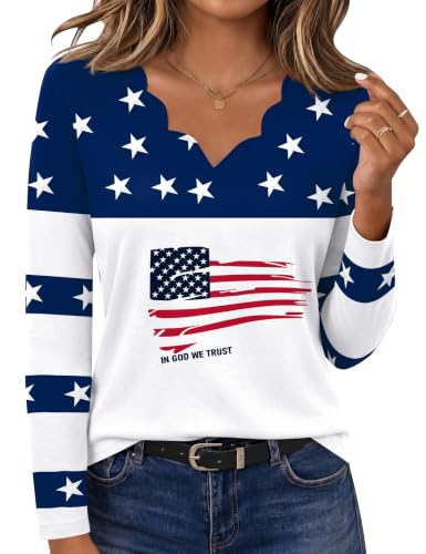 Rapbin 4th of July Outfits for Women V Neck Tops Dressy Casual Blouses at Amazon