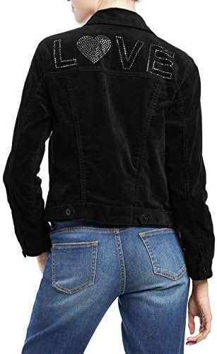 EV1 from Ellen DeGeneres Women's Velvet Studded Love Jacket (Black, Small S, Medium M, Large L, X-Large XL)