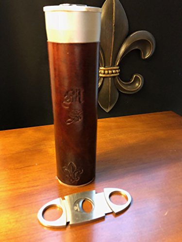 Leather Cigar Humidor and Hygrometer Tube, Built-In Humidifier, Up to 5 cigars case