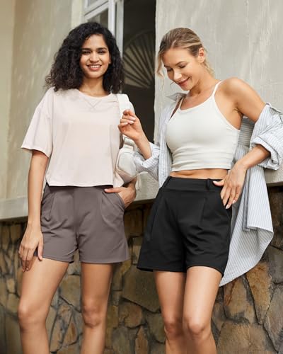 G4Free EverGoing Dressy Casual Shorts for Women 5" High Waisted Summer Lounge Pleated Shorts with Pockets