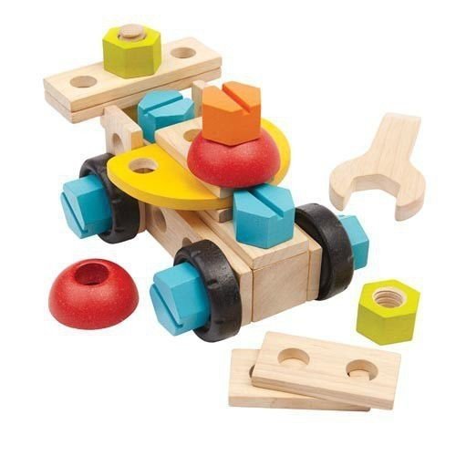Recycled Wood 40-Piece Construction Playset with 2-in-1 Wrench and Screwdriver