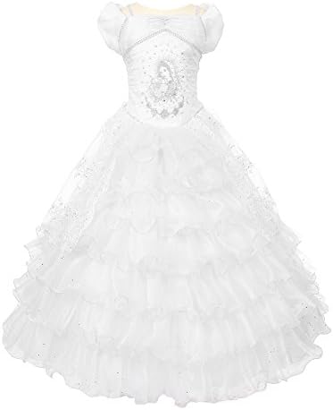 Rainkids Big Girls White Virgin Mary Sparkly Tulle Organza Communion Dress 16