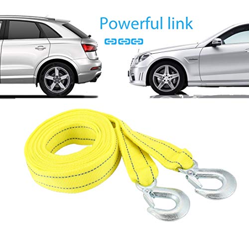 Baynne 5 Tons 4m Car Towing Rope Tow Cable Strap Towing Pull Rope with Hooks for Heavy Duty Car Emergency Rescue Rope