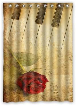 Shading Blackout Thermal Insulation Window Curtains Custom Vintage Piano Keys Music Notes Rose Window Window Curtain 52" x 72" Inch - 1 Piece