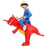 Inflatable Rider Costume Riding Me Fancy Dress Funny Dinosaur Unicorn Funny Suit Mount Kids Adult (Child(90-140CM), Red)