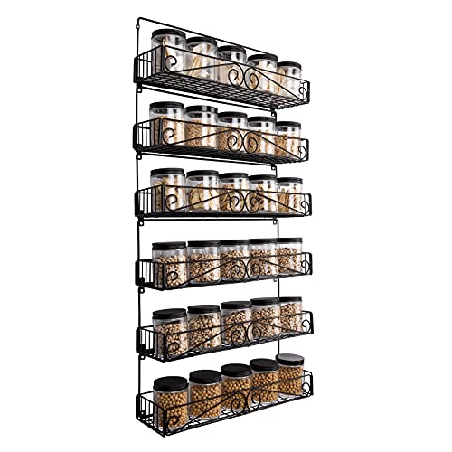 SWOMMOLY Wall Mount Spice Rack, 6 Pack Large-capacity Spice Racks, Stackable Foldable Spice Cans Organizer Shelf, Black