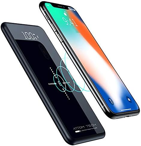 Tempered Glass Wireless Charger Power Bank,Attom Tech 10000mAh Qi Wireless External Battery Pack Bank Portable Charger Compatible with Galaxy S8,S7,S6,Edge,iPhone XS,XR,X, 8, 8 Plus,Nexus,HTC,Nokia,LG