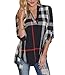 Mansy Women's Casual 2/3 Sleeve V-Neck Plaid shirts Pullover Top Black X-Large