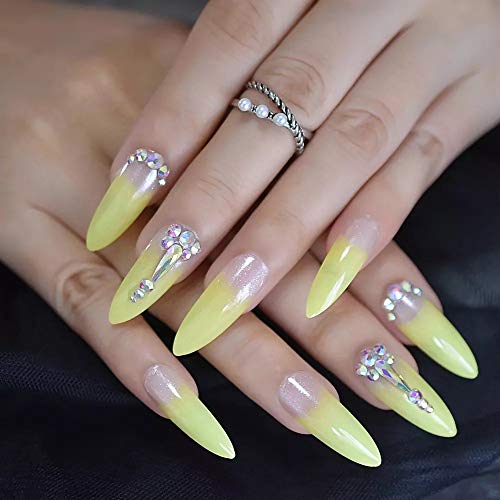EDA LUXURY BEAUTY NUDE YELLOW OMBRE FRENCH GLAMOROUS 3D JEWEL DESIGN Full Cover Press On Gel Glitter Artificial Tips Extreme False Nails Extra Long Sharp Round Almond Stiletto Super Fashion Fake Nails 4 EDA LUXURY BEAUTY NUDE YELLOW OMBRE FRENCH GLAMOROUS 3D JEWEL DESIGN Full Cover Press On Gel Glitter Artificial Tips Extreme False Nails Extra Long Sharp Round Almond Stiletto Super Fashion Fake Nails