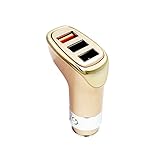 POTENCO 3-Port (QC 3.0+2Smart 2.4) Car Charger, Fast Charge 3.0 Technology Car Charger for iPhone 7 7PLUS, iPad Air/Mini/Pro, iPod Touch 6th, samaung:S5,S6,NOTE5,NOTE7, HUAWEI P8,P9 (gold)