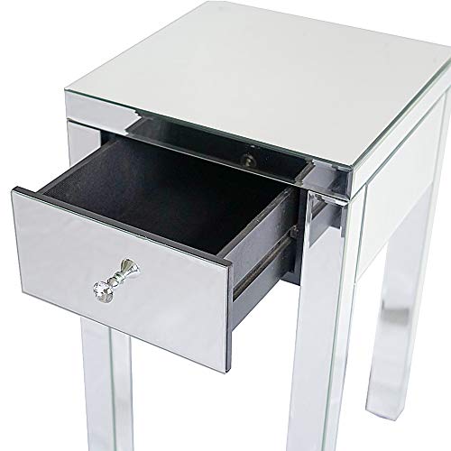 MTFY Mirrored Nightstand End Tables Bedside Table,Mirrored Accent Table