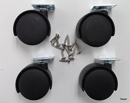 Furniture Caster 2" Wheel Height - Plate Mount Type - Black set of 4 with screws