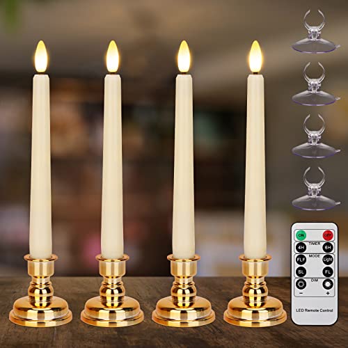 3D Flickering Flameless Candles, 8 Inch Window Taper Candles Battery