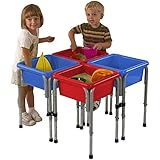 ECR4Kids Assorted Colors Sand and Water Adjustable Activity Play Table Center with Lids, Square (4-Station)