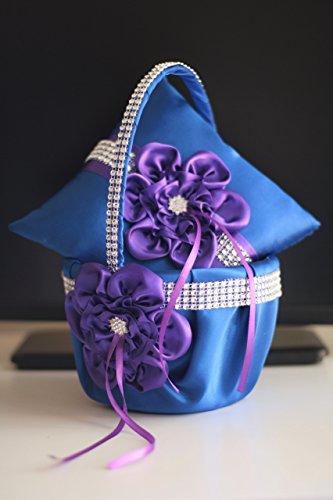 Plum Flower Girl Basket Blue Ring Bearer Pillow Plum Blue