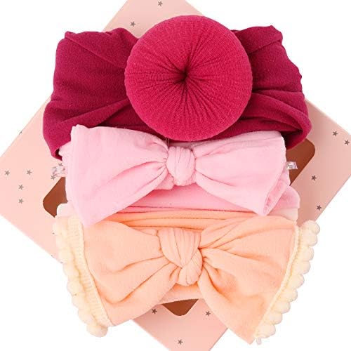 Seatecks 3Pcs Baby Headbands Cute Sweet Elastic Headwrap Donut Soft Headbands Stretchable Bowknot Hairband for Newborn Toddler Babies Kids Gift Box