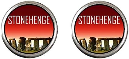GiftJewelryShop Silver Plated Landmark Stonehenge Photo Stud Earrings 10mm Diameter