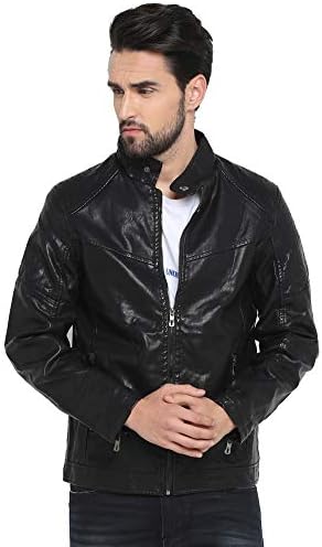 SHOWOFF Men`s PU Leather Solids Lightweight Casual Jacket