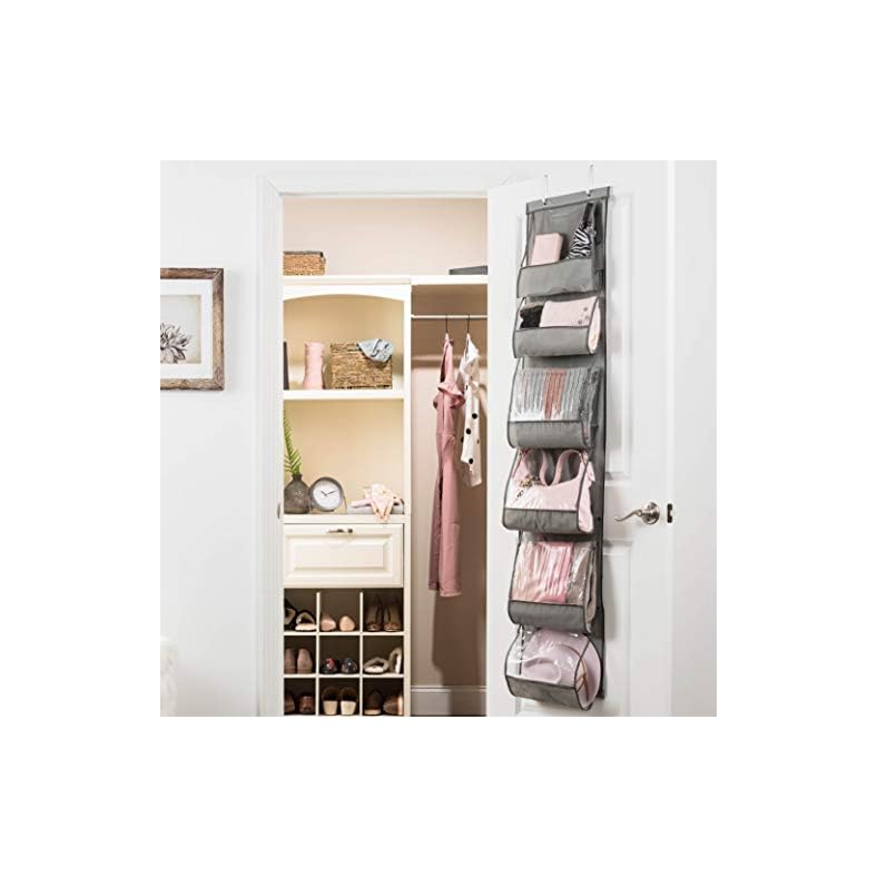 ZOBER Purse Organizer for Closet Over The Door Purse Organizer W/ 6