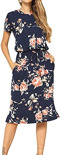 Floral Dresses for Women Short Sleeve A-line Pleated Casual Dresses Swing Tunic T-Shirt Dresses for Women 5 Colour Size 6-16